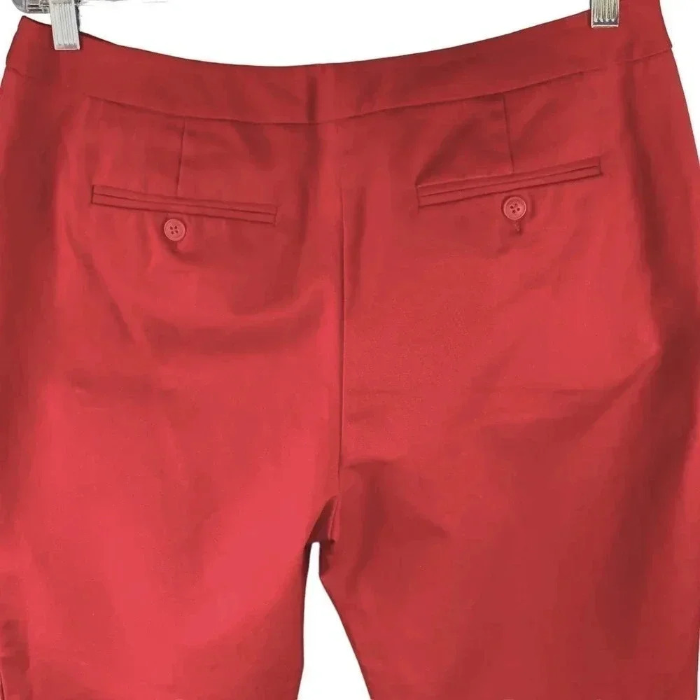 Chico's Red Cropped Chino Casual Pants Women Size L/14 Folded Cuff Straight Leg - Picture 8 of 16